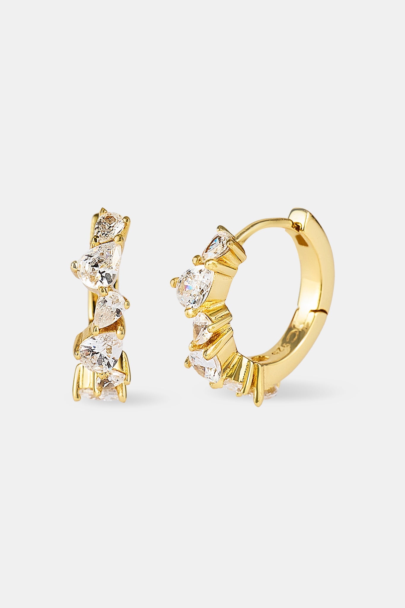 Iced Mix Stone Hoop Earrings - 10mm - Gold